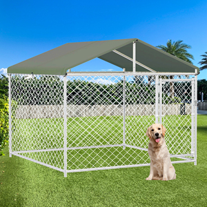 Heavy Duty Metal Dog Kennel with Roof and Secure Door Outdoor Pet Enclosure White <b>Wire</b> <b>Mesh</b> Fence - Product Image 1