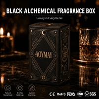 Boîte de parfum rigide de luxe noire Alchemy Star Moon, boîte d'emballage personnalisée en feuille d'or, boîte de parfum vide pour parfum de 100 ml