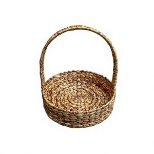 SELA L Handmade Water Hyacinth Round <b>Tray</b> Basket Natural Woven Serving Basket Eco Friendly Home Decor Organizer With Handle - Product Image 4