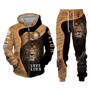Automne et hiver hommes survêtement 3D le Lion imprimer fermeture éclair sweats à capuche pantalons ensembles décontracté hommes vêtements femmes survêtement - Product Image 5