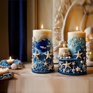 Wholesale Starfish & Wave Pattern Cylinder Silicone Candle Mold for DIY Pillar Candles - Product Image 2