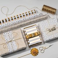 Rouleau de papier cadeau d'anniversaire - Mini-rouleau de luxe pour les fêtes, 17 pouces x 120 pouces, motif feuille d'or blanc pour loisirs créatifs et autocollants