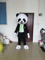 Costume de mascotte Panda en peluche bleu ciel et noir avec cravate verte, personnalisé pour adultes unisexe