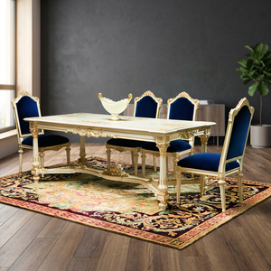 Ensemble de tables à manger de luxe de style provincial français, 6 chaises, meubles victoriens en bois massif, revêtement en tissu velours, cuisine à domicile - Product Image 2