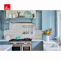 Armoires de cuisine shaker en bois massif de style ferme moderne au design rustique américain MDF peint en bleu clair avec comptoir en quartz blanc
