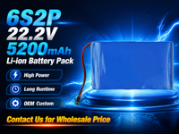 Paket Baterai Li-ion 6S2P 22.2V 5200mAh, Paket Baterai 18650 Isi Ulang Tegangan Tinggi dengan Konektor untuk Drone