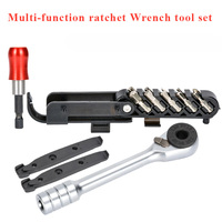 Ensemble d'outils de réparation de vélo multifonctionnels avec clé à cliquet, comprenant une mini-clé à cliquet, une barre à pneus et un sac de rangement pratique