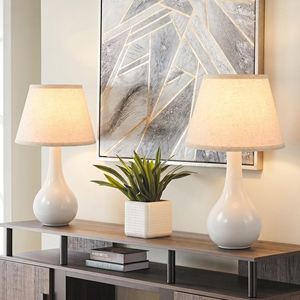 Bulk Order Modern Ceramic Nightstand <strong>Lamp</strong> 18 Inch <strong>Tall</strong> Beige <strong>Shade</strong> for Hospitality and Housing Projects - Product Image 6