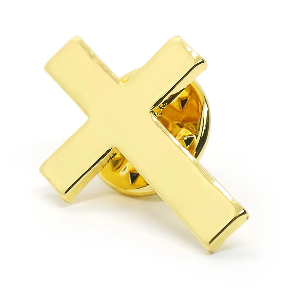 Pabrik kustom Logo salib logam kerajinan warna emas bros lambang kerah Pin lencana seng logam campuran Pin salib Pin