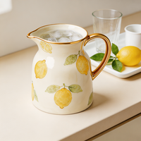 Pichet Distributeur d'Eau, de Jus et de Café en Céramique avec Impression Citron et Logo Personnalisé, Capacité 750 ml, Classique et Écologique