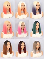 Perruques Synthétiques Wholesale de Haute Qualité à Lace Front, Perruques Synthétiques Rainbow Colorées à Rayure Centrale Résistantes à la Chaleur à Prix Abordable