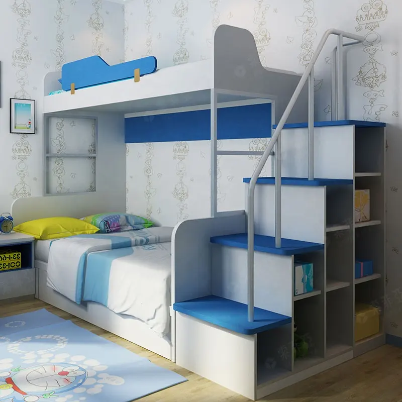 Lit superposé pour enfants, bleu, meuble pas cher, Double, avec escaliers, livraison gratuite
