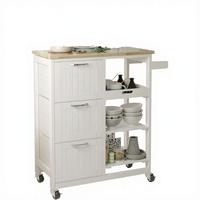 Carrito de Cocina Rodante Moderno de Madera Blanca con Cajones de Almacenamiento y Estantes Abiertos, Modelo PH-HF-485 de Pindel Handicraft, Hecho en [País de Origen]