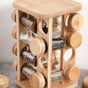 Multiple Compartments Standing Type Bamboo Rotating Spice Rack Rotatable Design Kitchen Organization Space Saving - Product Image 5