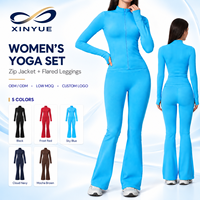 Ensemble de sport 3 pièces pour femme avec veste zippée, soutien-gorge de sport et pantalon évasé