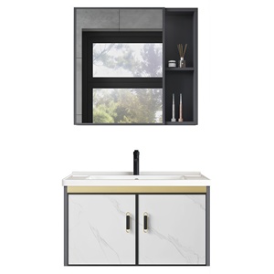 Mueble de Baño de Lujo de Aluminio Espacial Resistente al Agua con Lavabo de Cerámica Integrado para Hotel, Apartamento Pequeño, Balcón - Product Image 1