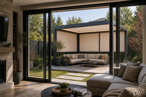 Pérgola de Aluminio RKOVE RK-C2 4*5 con Techo de Láminas Motorizadas y Persianas Laterales Retráctiles, Luz LED, Gazebo para Jardín Exterior - Product Image 3