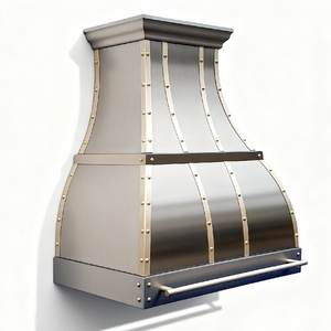 别墅厨房定制抽油烟机，弧形设计，不锈钢材质，带黄铜饰带细节 - Product Image 3