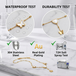 <span class=keywords><strong>Retro</strong></span> gouden dubbel-laagse gelaagde clavicula ketting met eenvoudige vlinder en kleine bloem multi-element hanger ketting - Product Image 3