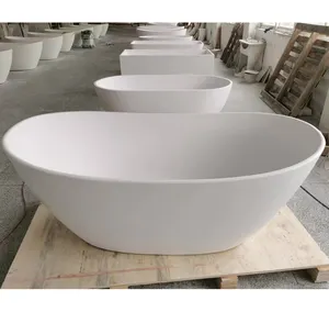 Freestanding in pietra artificiale vasca da bagno in pietra composita bianca con vasca da bagno con superficie solida vasca da bagno in pietra di resina ovale hotel vasche da bagno