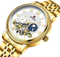 Montre mécanique automatique pour homme, style phase de lune, cadran blanc, boîtier en or rose, bracelet en acier