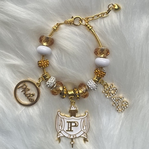 Fancy Golden And White Tone Philo Inspirado Perla y diamantes de imitación Declaración SGRho Sigma Gamma Rho Pulsera apilable - Product Image 5