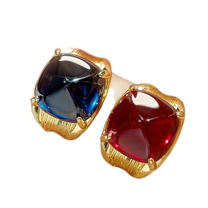 Fashion Jewelry Eco-friendly Copper <b>Gold</b> Plated 14*14mm Red & Blue Zircon Hop Style Personalized Unique Hand <b>Hug</b> <b>Rings</b> High Tu - Product Image 3