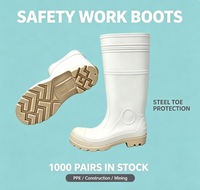 Bottes de sécurité blanches pour hommes, hauteur genou, avec protection d'embout en acier durable et semelle antidérapante - En stock et livraison rapide