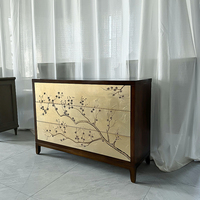 Console de Chevet Moderne en Bois Peinte à la Main avec Feuille d'Or et Miroir pour Entrée ou Chambre