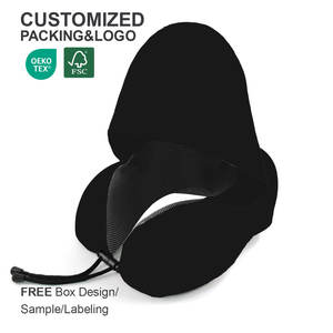 Personalizado Memory Foam Supportive Foldable Flight Neck Stress Fit U Forma Com Hoodie Viagem Envoltório Travesseiro Com Logotipo para avião - Product Image 2
