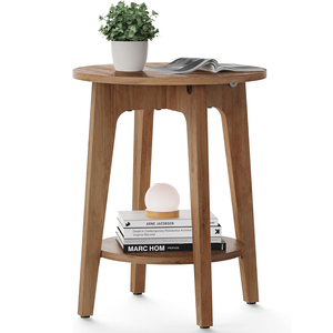 Rắn gỗ tròn bên bảng với kệ lưu trữ cho phòng khách - Product Image 1