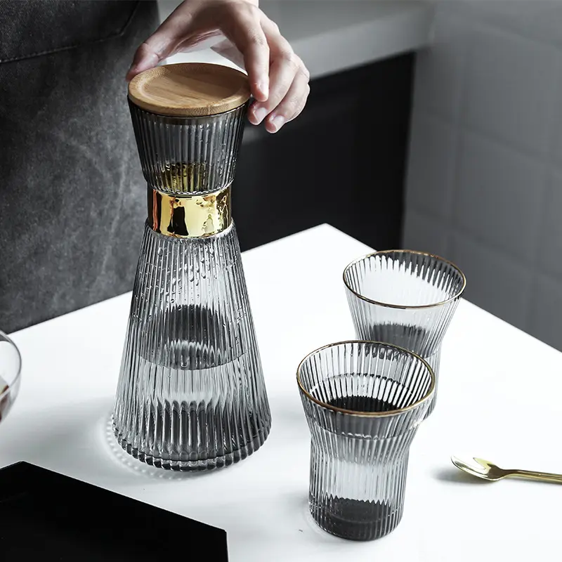 Nuovo Design oro supporto cerchio vetro acqua fredda pentola di vetro succo di vetro brocca pentole per bere oggetti di vetro acqua fredda vasetti