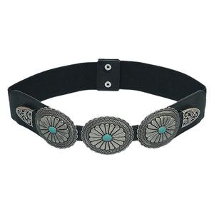 <span class=keywords><strong>Ceinture</strong></span> élastique vintage JULUN pour <span class=keywords><strong>femme</strong></span>, style western, avec concho en PU, boucle en alliage, motif floral turquoise, extensible, couleur argent - Product Image 5
