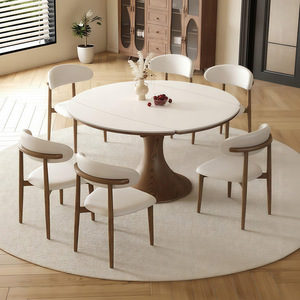 Solid Wood <b>Round</b> Extendable Dining <b>Table</b> Horse Belly Shape For Dining Room Adult Use - Product Image 1