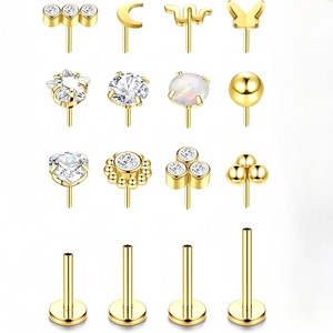 Boucles d'oreilles en acier inoxydable avec clous en zircon, forme cœur et fleur, pour oreille, lèvre, langue, bijoux, cadeau - Product Image 3