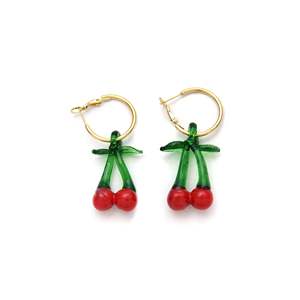 Fashion Dangle Earrings <b>Cherry</b> Design PVD Gold Plated 316L Stainless Steel Sustainable Resistant - Product Image 1