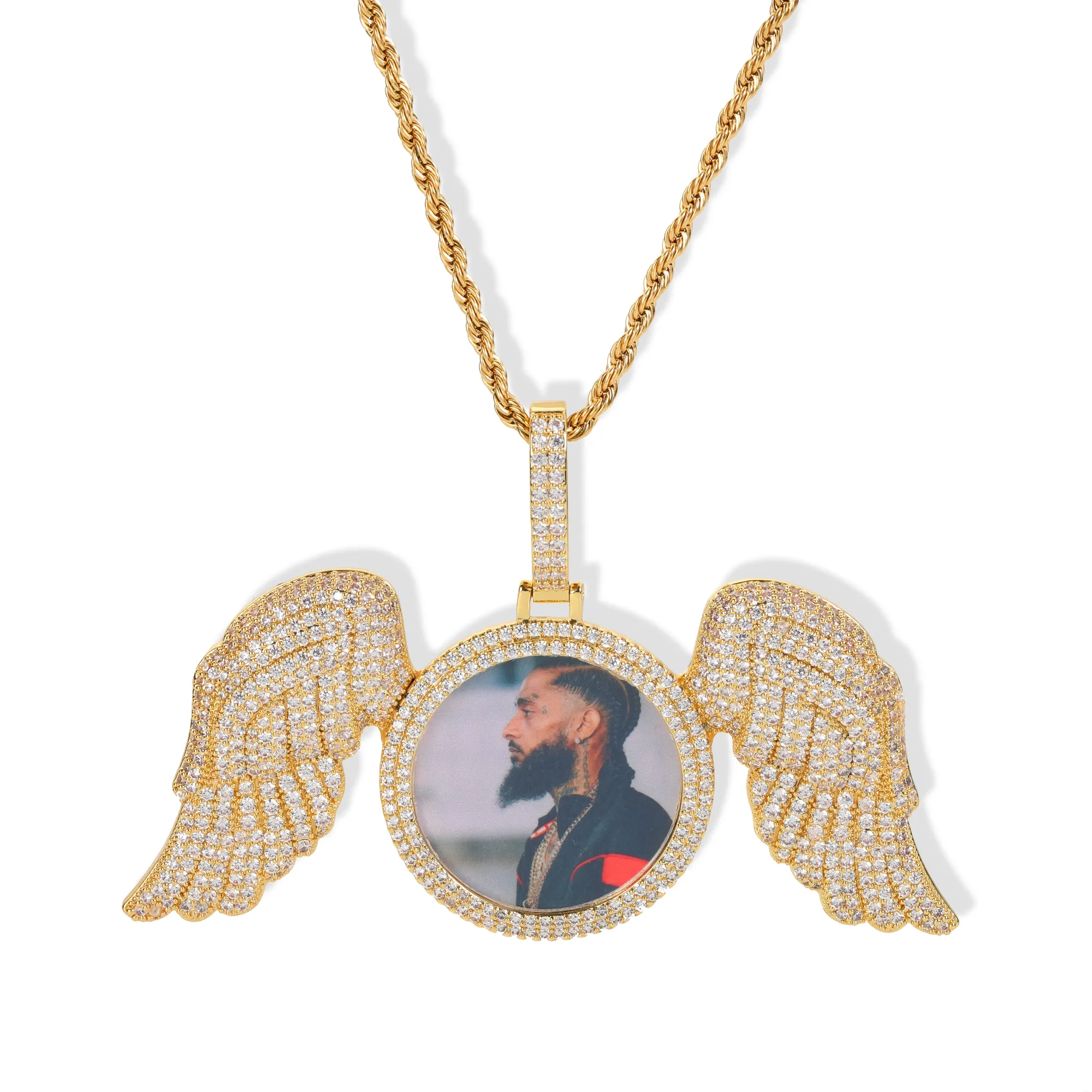 <span class=keywords><strong>Hip</strong></span> <span class=keywords><strong>Hop</strong></span> Sieraden Custom Picture Frame Medaillons Ketting Bling Zirkoon Lab Diamond Diy Angel Wing Foto <span class=keywords><strong>Hanger</strong></span>