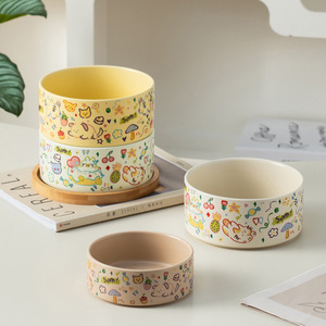 Bol en céramique pour animaux de compagnie avec design anti-chute et anti-salissure, motif graffiti mignon - Product Image 2