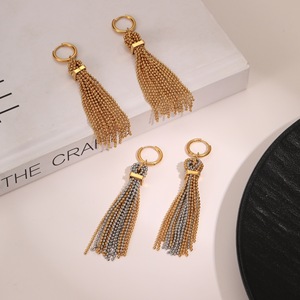 Brincos de Argola Oversized com Franjas de Miçangas em Cores Contrastantes |   Aço Inoxidável |   Brincos Estilo Europeu-Americano da Moda INS - Product Image 3