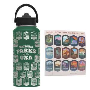 Botella de Agua de Acero Inoxidable de 32 oz, Portátil, a Prueba de Fugas y Ligera, con Grabado Personalizado Único de Parques Nacionales y Pegatinas - Product Image 1