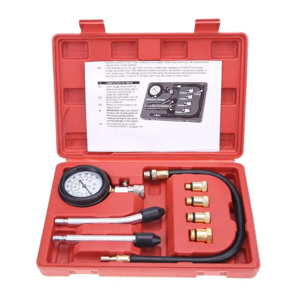 Gas Engine Cylinder Compression Tester Petrol Tool Kit Car Motorcycle Pressure Gauge Tester Automotive Test Kit with Adapter