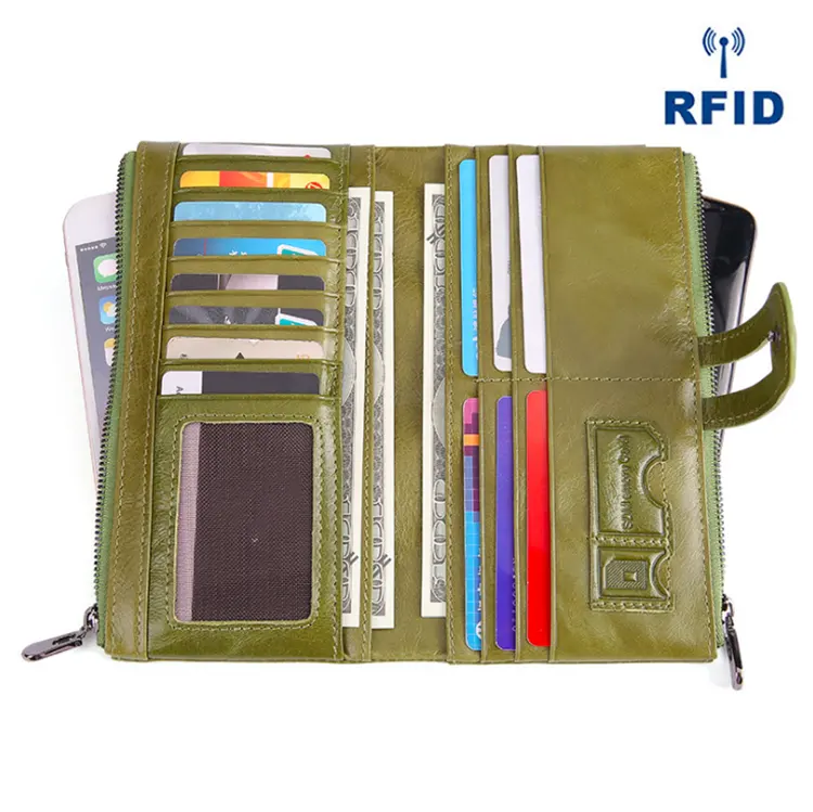 RFID Men Women Genuine Leather clutch bag Long Bifold Wallet Money Purse custom unisex wallets