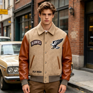 Veste universitaire personnalisée avec manches en cuir, veste bomber streetwear brodée en chenille pour <span class=keywords><strong>homme</strong></span>, tailles américaines - Product Image 2