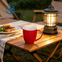 Ensemble tasse et soucoupe à café vintage en porcelaine rouge de style américain 380cc, logo personnalisable, résistant à la chaleur, passe au lave-vaisselle, écologique