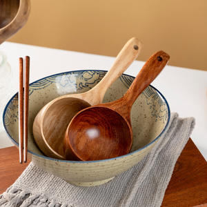 Vecchio Stile Artigianale Rosso Ecologico Durevole per Bagno e Immersione, in Legno Massello di Bambù, con Manico, per Riso e Cereali, Stile Semplice - Product Image 2