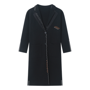 เสื้อโค้ทสตรีแบบยาวมีปกเสื้อโค้ทขนสัตว์สีทึบมีกระดุมเสื้อโค้ทฤดูใบไม้ร่วงฤดูหนาว - Product Image 1