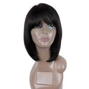 12 inch cơ thể sóng xoăn tóc giả cho phụ nữ đầy đủ máy làm không có ren <span class=keywords><strong>Bob</strong></span> với bangs sóng nước mô hình tóc tóc giả - Product Image 3