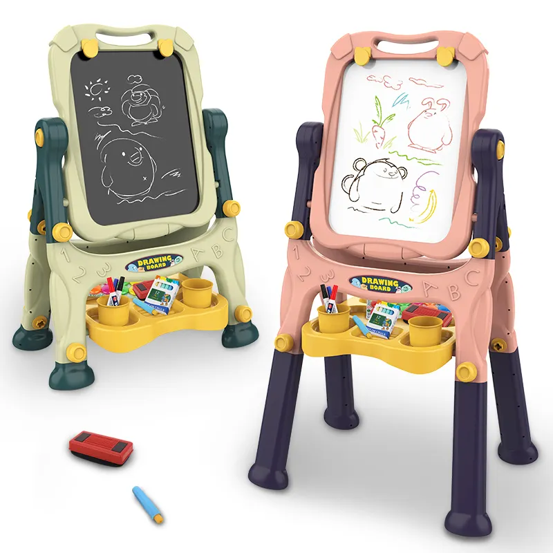 HW jouets haut et bas niveau 2 en 1 planche à dessin magnétique double face, chevalet réglable écriture peinture croquis pad pour enfants