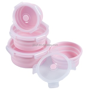 Portable Foldable Airtight office lunch boxes Silicone Collapsible food storage containers set with PP lid