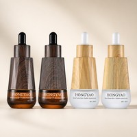 Flacon compte-gouttes conique en verre de 30 ml avec manchon en bois détachable, flacon de sérum ambré dépoli, 4 options de bois